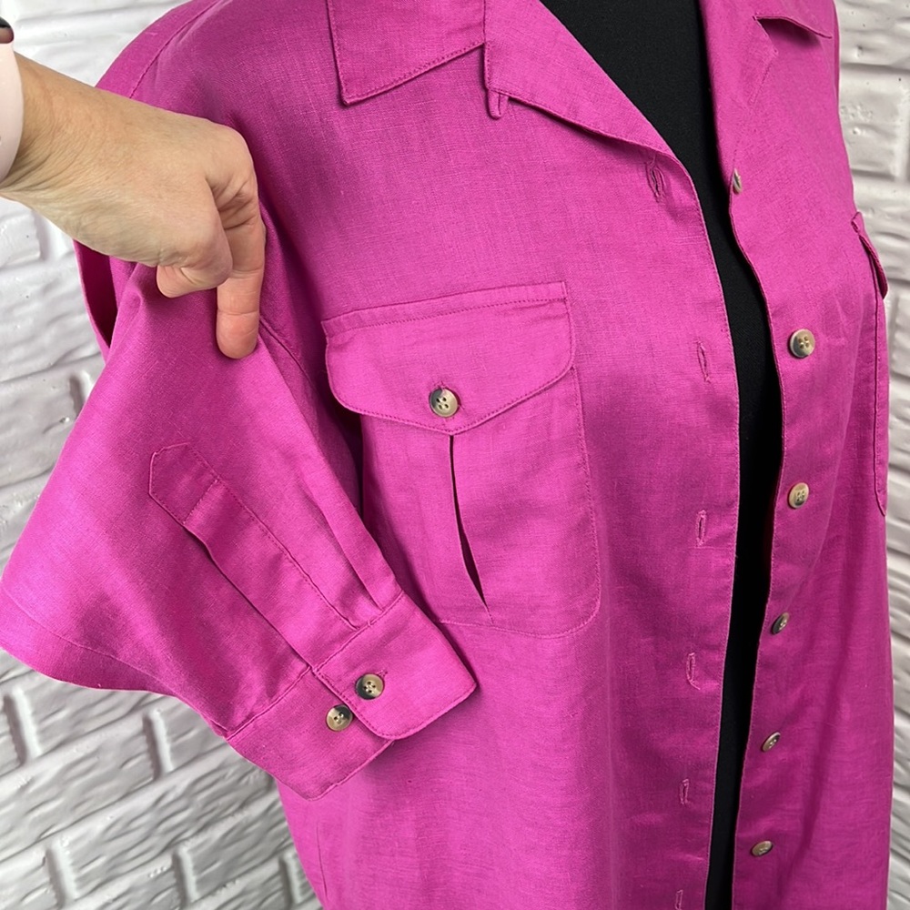RAFAELLA 100% Linen Hot Pink Button Down Blouse size medium NWT - Picture 7 of 16